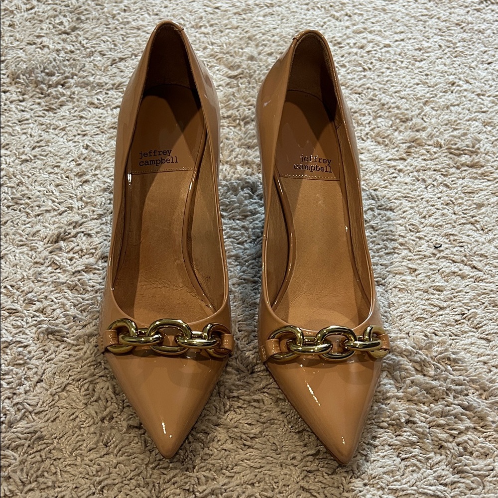 Jeffrey Campbell Nude Patent Heels with Gold Chain